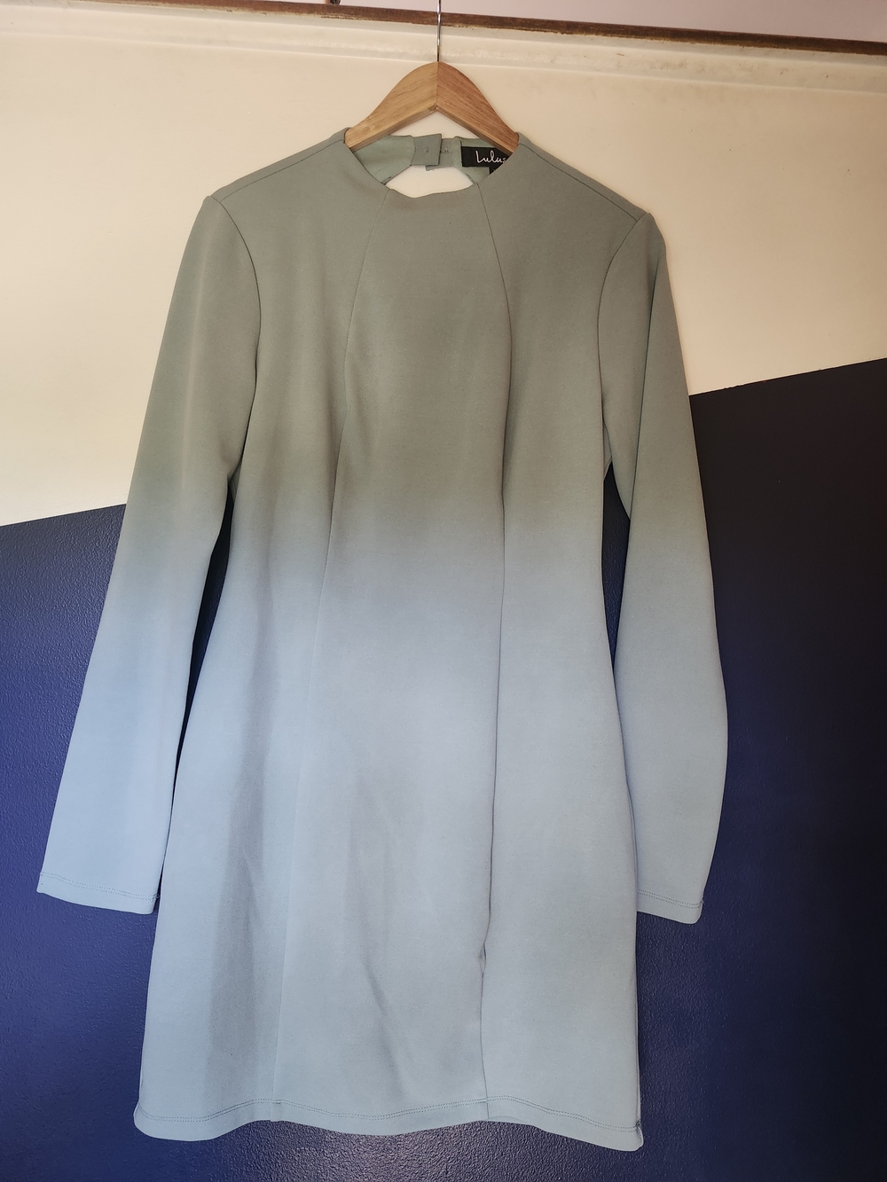Cute Long Sleeve Backless A-Line Dress In Sage Color- Large